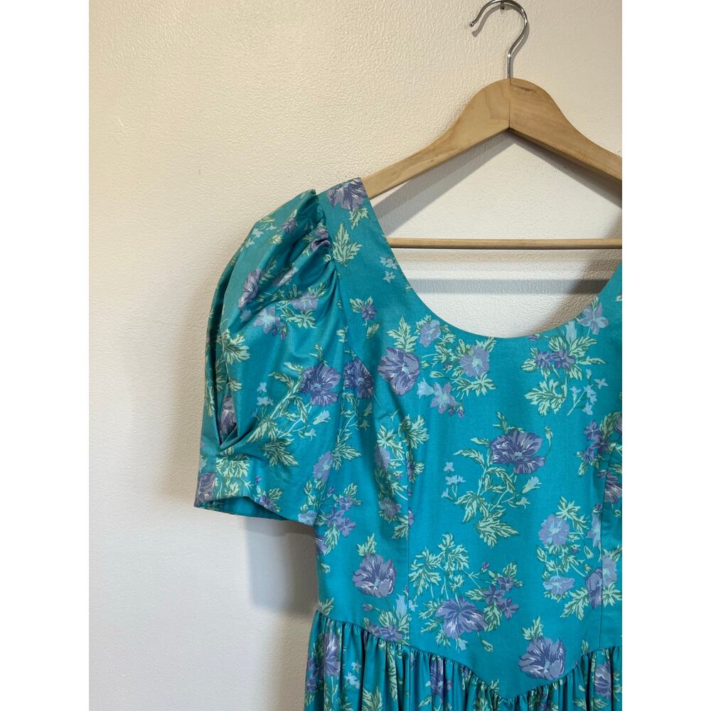 Laura Ashley Vintage 80s Cottagecore Puff Sleeve Prairie Midi Dress Size 10 - Picture 10 of 13